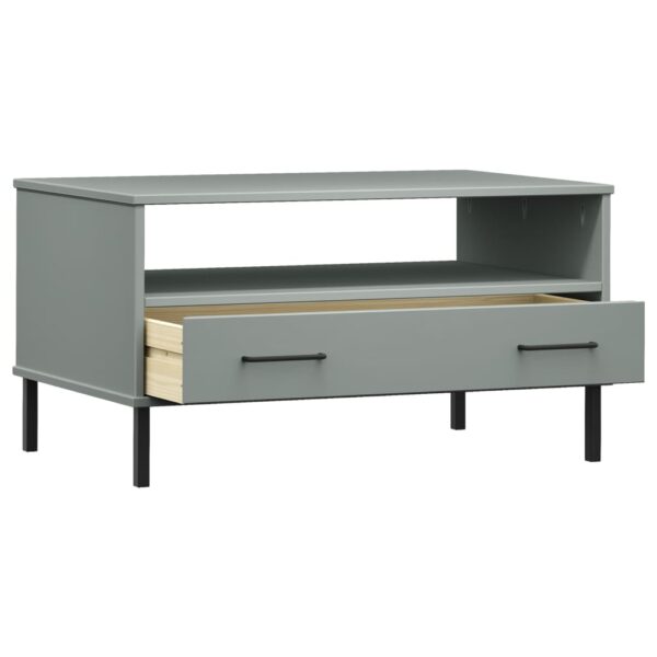 vidaXL Coffee Table with Metal Legs Gray 33.5"x19.7"x17.7" Solid Wood OSLO - Image 5