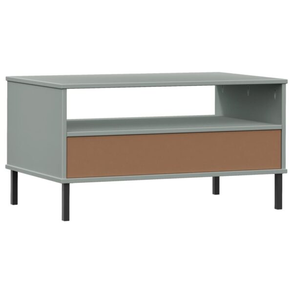 vidaXL Coffee Table with Metal Legs Gray 33.5"x19.7"x17.7" Solid Wood OSLO - Image 7