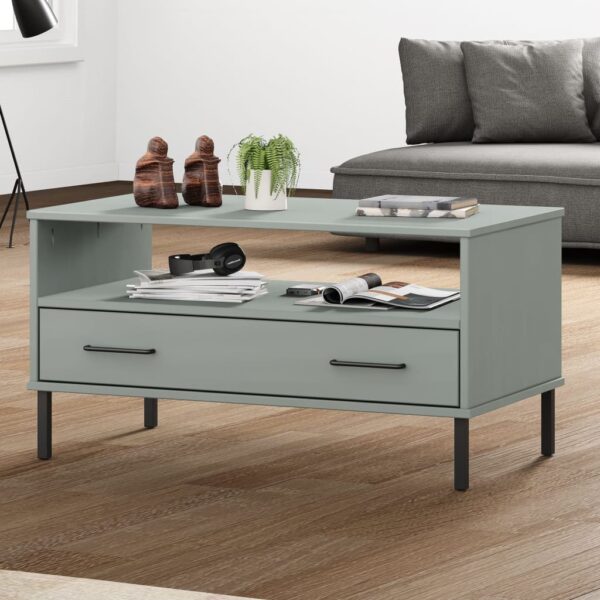 vidaXL Coffee Table with Metal Legs Gray 33.5"x19.7"x17.7" Solid Wood OSLO