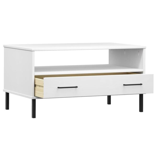 vidaXL Coffee Table with Metal Legs White 33.5"x19.7"x17.7" Solid Wood OSLO - Image 5