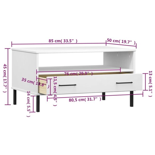 vidaXL Coffee Table with Metal Legs White 33.5"x19.7"x17.7" Solid Wood OSLO - Image 8