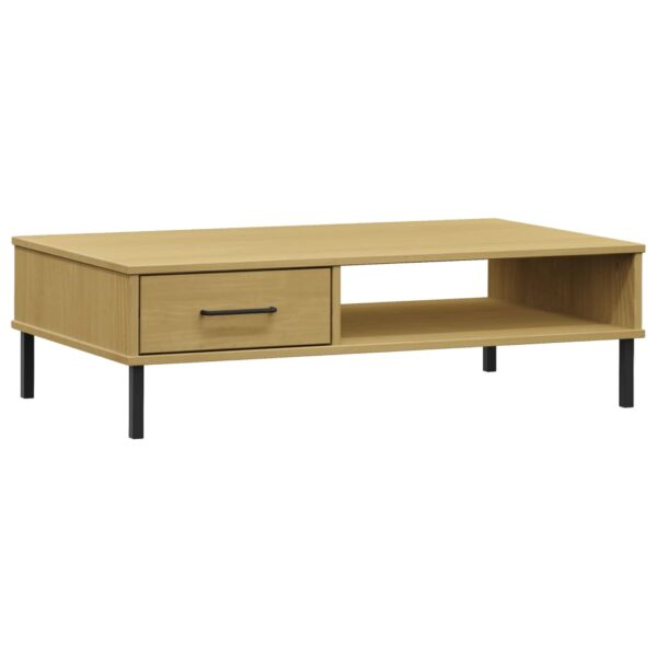 vidaXL Coffee Table with Metal Legs Brown Solid Wood Pine OSLO - Image 2