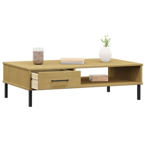 vidaXL Coffee Table with Metal Legs Brown Solid Wood Pine OSLO - Image 3