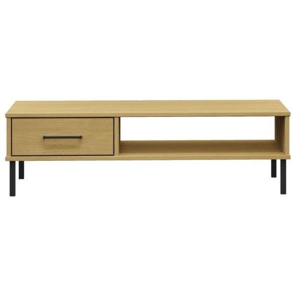 vidaXL Coffee Table with Metal Legs Brown Solid Wood Pine OSLO - Image 4