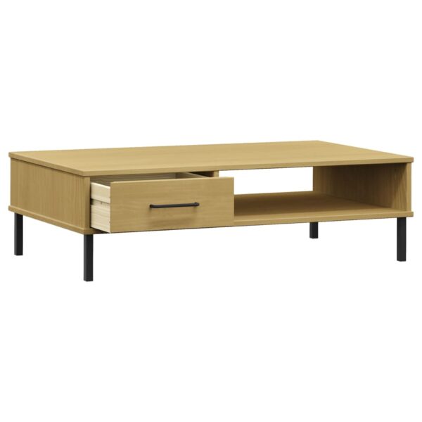 vidaXL Coffee Table with Metal Legs Brown Solid Wood Pine OSLO - Image 5