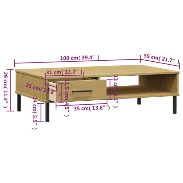 vidaXL Coffee Table with Metal Legs Brown Solid Wood Pine OSLO - Image 8