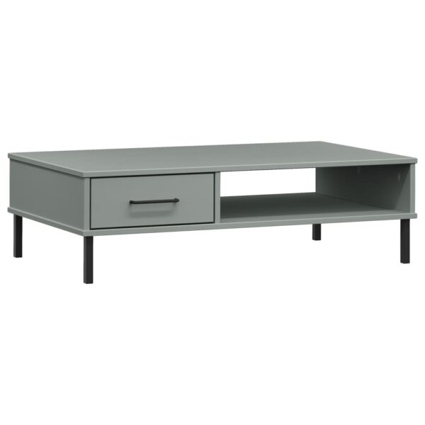 vidaXL Coffee Table with Metal Legs Gray Solid Wood Pine OSLO - Image 2