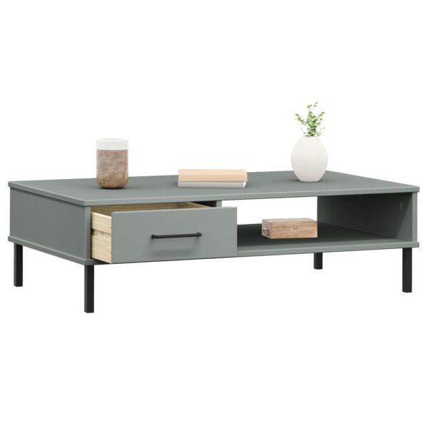 vidaXL Coffee Table with Metal Legs Gray Solid Wood Pine OSLO - Image 3