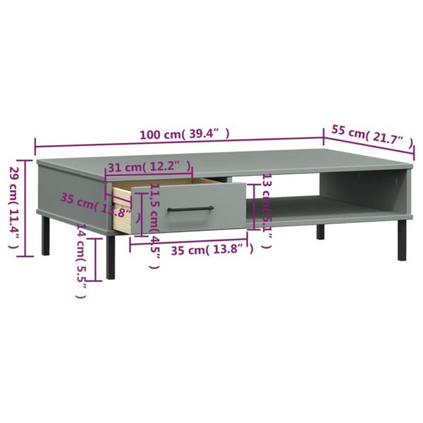 vidaXL Coffee Table with Metal Legs Gray Solid Wood Pine OSLO - Image 8