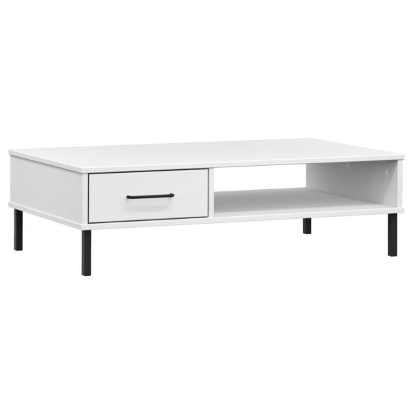 vidaXL Coffee Table with Metal Legs White Solid Wood Pine OSLO - Image 2