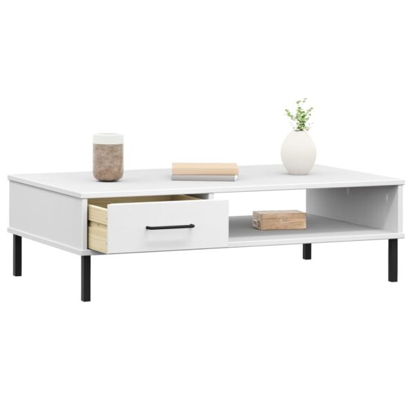 vidaXL Coffee Table with Metal Legs White Solid Wood Pine OSLO - Image 3