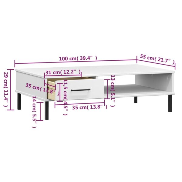 vidaXL Coffee Table with Metal Legs White Solid Wood Pine OSLO - Image 8