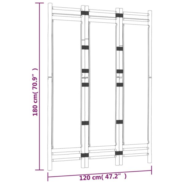 vidaXL Folding 3-Panel Room Divider 47.2" Bamboo and Canvas - Image 9