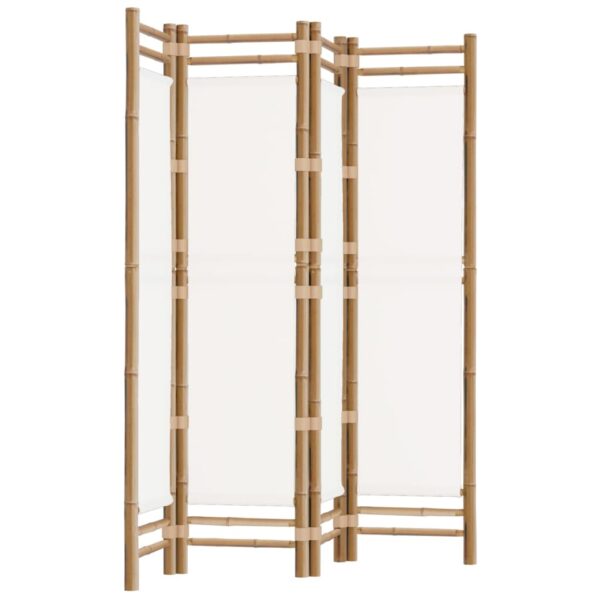 vidaXL Folding 4-Panel Room Divider 63" Bamboo and Canvas - Image 2