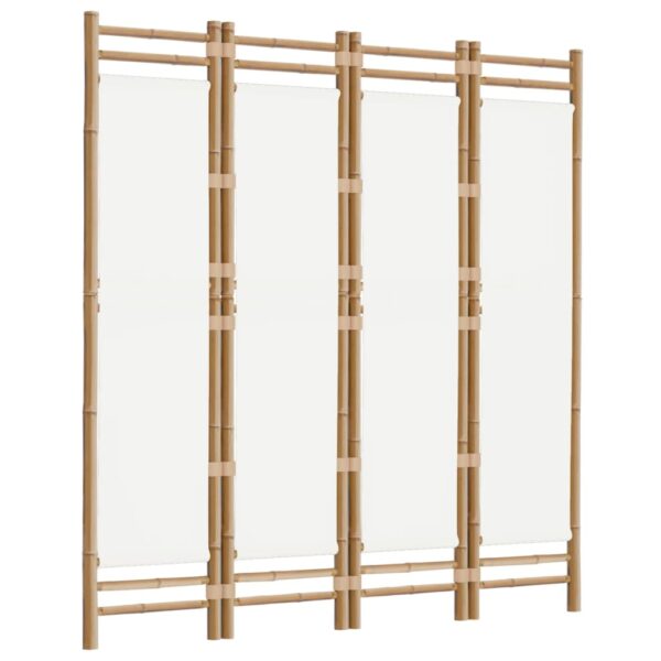 vidaXL Folding 4-Panel Room Divider 63" Bamboo and Canvas - Image 3