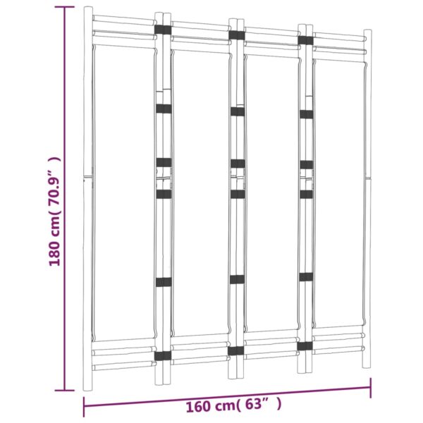 vidaXL Folding 4-Panel Room Divider 63" Bamboo and Canvas - Image 9