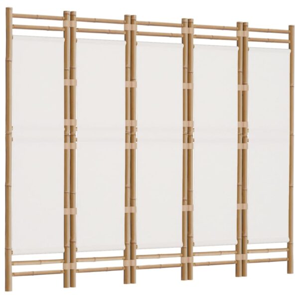 vidaXL Folding 5-Panel Room Divider 78.7" Bamboo and Canvas - Image 3