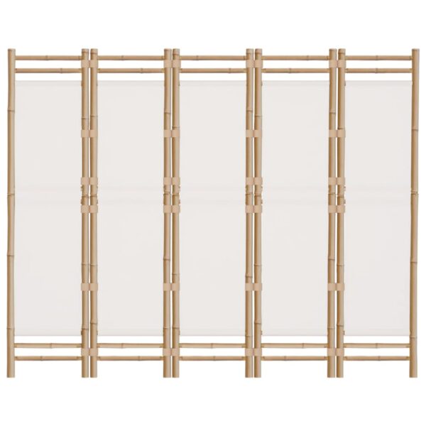 vidaXL Folding 5-Panel Room Divider 78.7" Bamboo and Canvas - Image 4