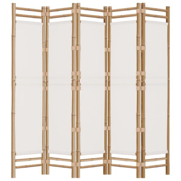 vidaXL Folding 5-Panel Room Divider 78.7" Bamboo and Canvas - Image 5