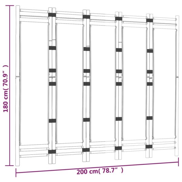 vidaXL Folding 5-Panel Room Divider 78.7" Bamboo and Canvas - Image 9