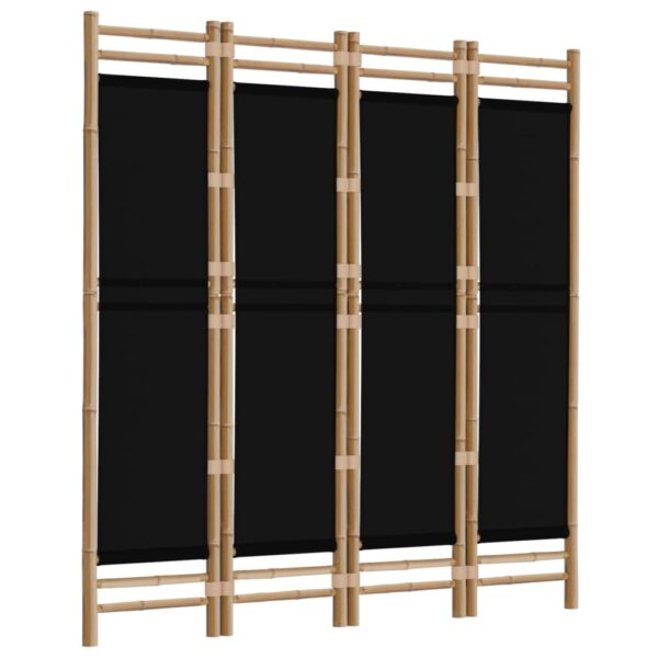 vidaXL Folding 4-Panel Room Divider 63" Bamboo and Canvas - Image 3