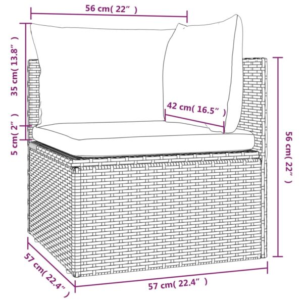 vidaXL Patio Corner Sofa with Cushion Gray 22.4"x22.4"x22" Poly Rattan - Image 11