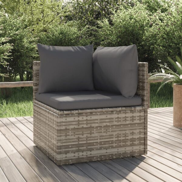 vidaXL Patio Corner Sofa with Cushion Gray 22.4"x22.4"x22" Poly Rattan