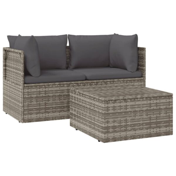 vidaXL 3 Piece Patio Lounge Set with Cushions Gray Poly Rattan - Image 2