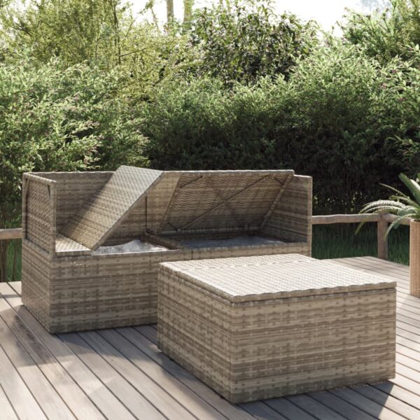 vidaXL 3 Piece Patio Lounge Set with Cushions Gray Poly Rattan - Image 3