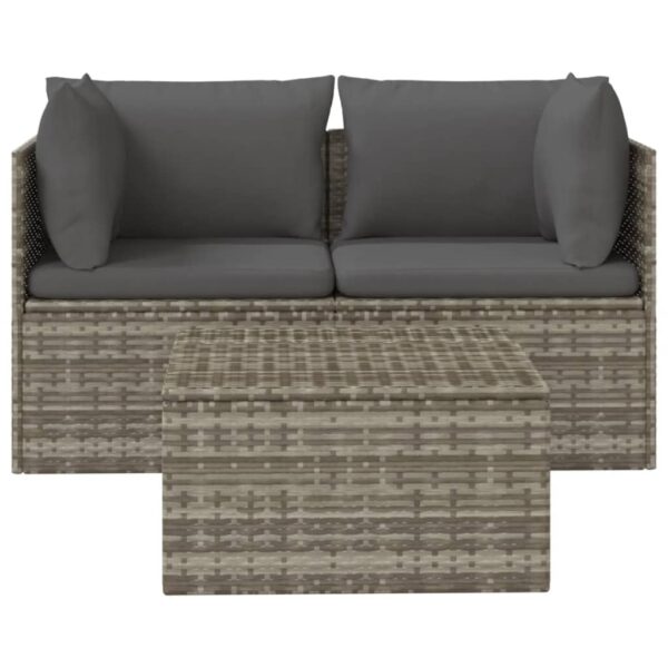 vidaXL 3 Piece Patio Lounge Set with Cushions Gray Poly Rattan - Image 4