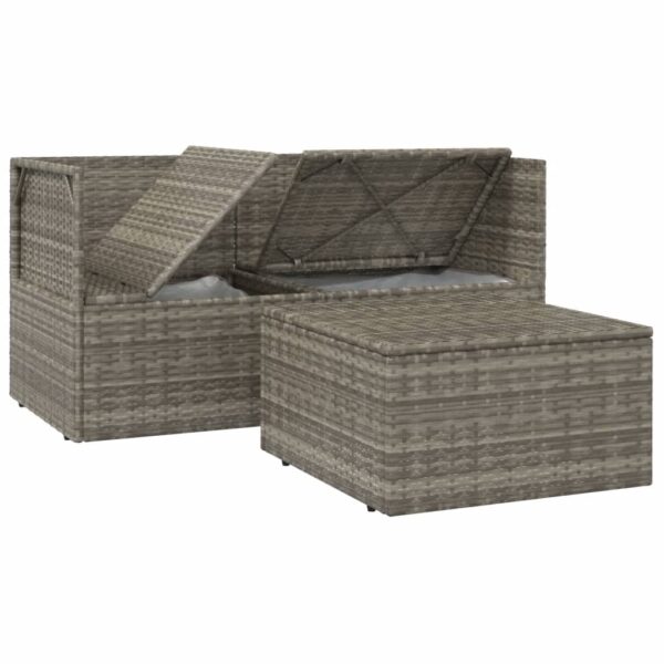 vidaXL 3 Piece Patio Lounge Set with Cushions Gray Poly Rattan - Image 7