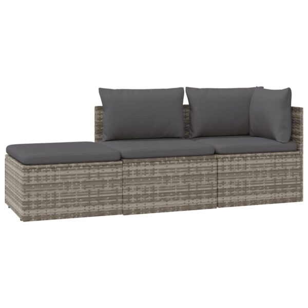 vidaXL 3 Piece Patio Lounge Set with Cushions Gray Poly Rattan - Image 2