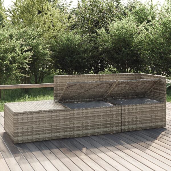 vidaXL 3 Piece Patio Lounge Set with Cushions Gray Poly Rattan - Image 3