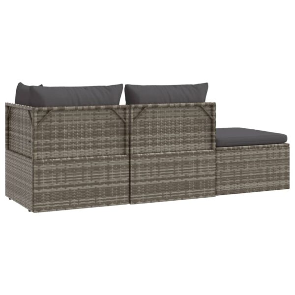 vidaXL 3 Piece Patio Lounge Set with Cushions Gray Poly Rattan - Image 6