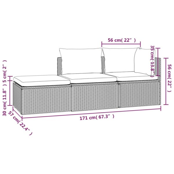 vidaXL 3 Piece Patio Lounge Set with Cushions Gray Poly Rattan - Image 11