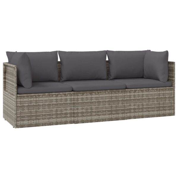 vidaXL 3 Piece Patio Lounge Set with Cushions Gray Poly Rattan - Image 2