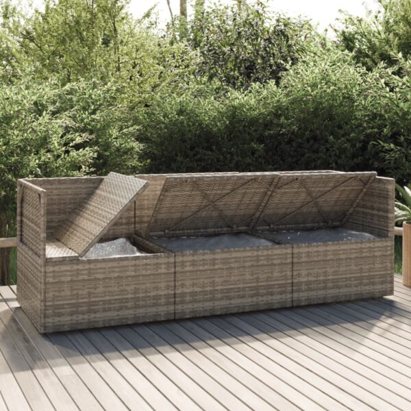 vidaXL 3 Piece Patio Lounge Set with Cushions Gray Poly Rattan - Image 3