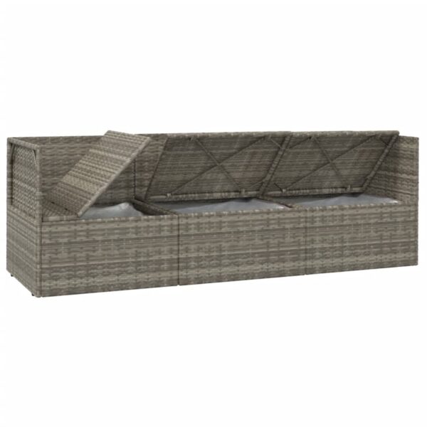 vidaXL 3 Piece Patio Lounge Set with Cushions Gray Poly Rattan - Image 7