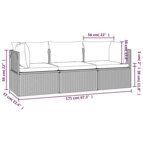 vidaXL 3 Piece Patio Lounge Set with Cushions Gray Poly Rattan - Image 11