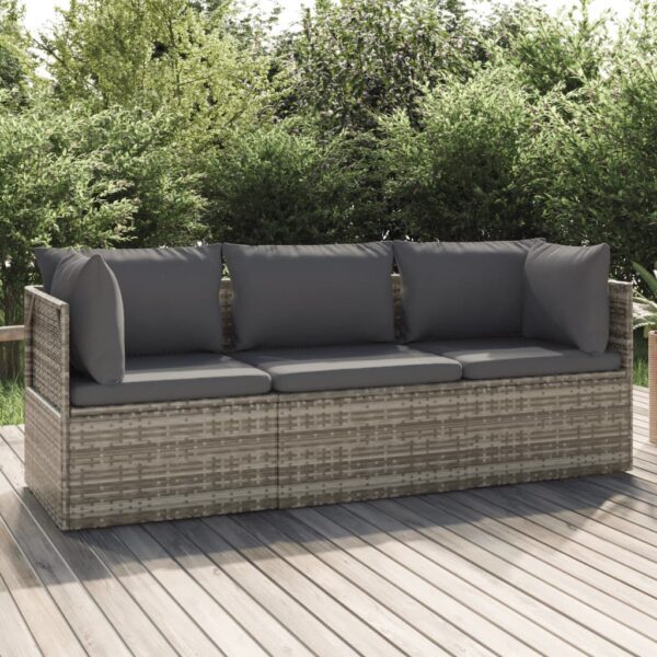 vidaXL 3 Piece Patio Lounge Set with Cushions Gray Poly Rattan