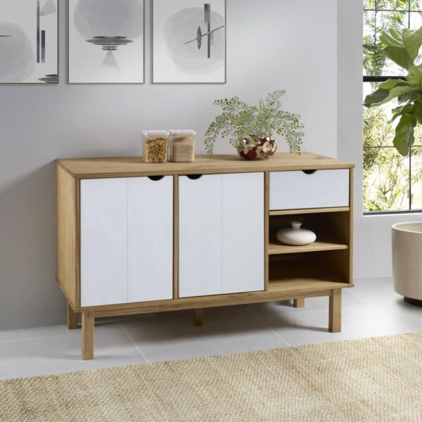 vidaXL Sideboard OTTA Brown and White 44.9"x16.9"x28.9" Solid Wood Pine