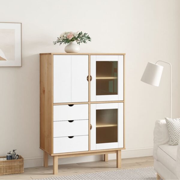 vidaXL Highboard OTTA Brown and White 33.5"x16.9"x49.2" Solid Wood Pine