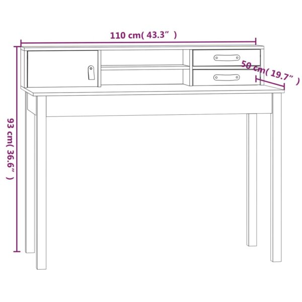 vidaXL Desk 43.3"x19.7"x36.6" Solid Wood Pine - Image 9