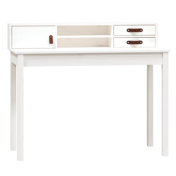 vidaXL Desk White 43.3"x19.7"x36.6" Solid Wood Pine - Image 2