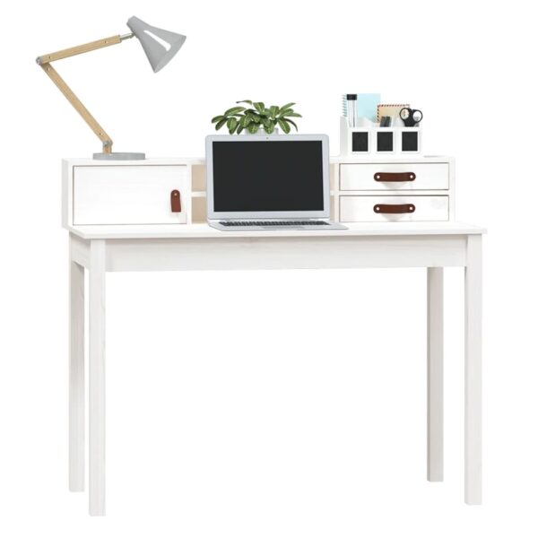 vidaXL Desk White 43.3"x19.7"x36.6" Solid Wood Pine - Image 4