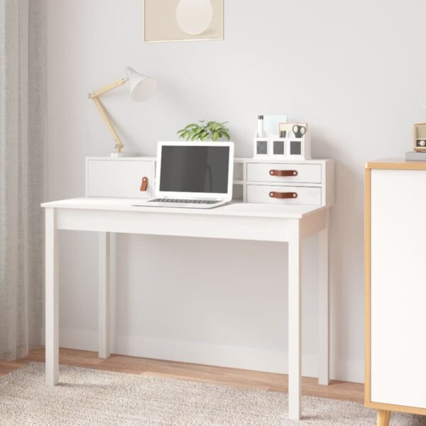 vidaXL Desk White 43.3"x19.7"x36.6" Solid Wood Pine