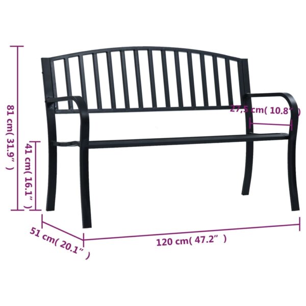 vidaXL Patio Bench Black 47.2" Steel - Image 7