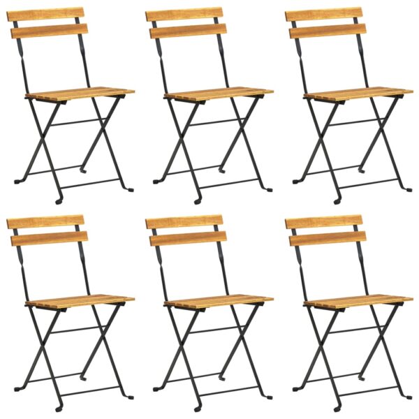 vidaXL Folding Patio Chairs 6 pcs Steel and Solid Wood Acacia - Image 2