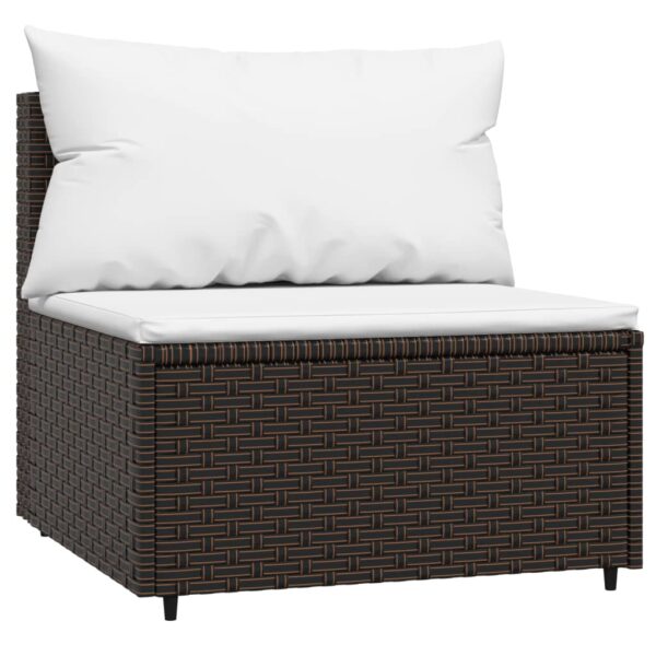 vidaXL Patio Middle Sofa with Cushions Brown Poly Rattan - Image 2