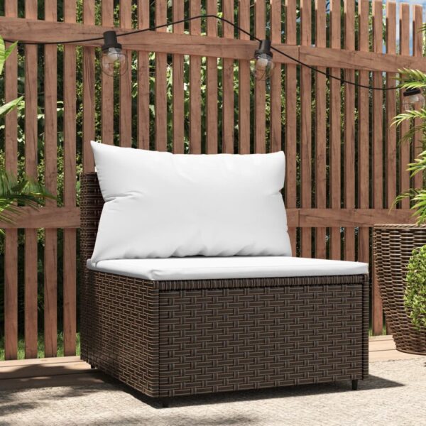 vidaXL Patio Middle Sofa with Cushions Brown Poly Rattan